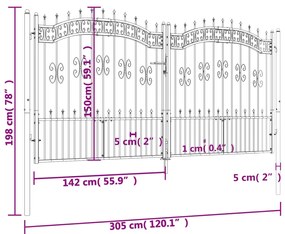 Portão de cerca c/ topo em lanças aço revestido a pó preto