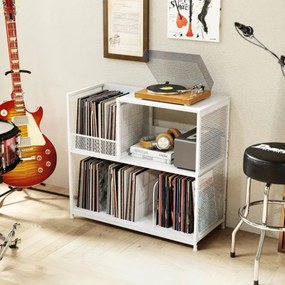 Suporte para gira-discos 83 x 36 x 76,5 cm de 3 níveis e para discos de vinil com capacidade para 300 álbuns com 3 divisórias Branco