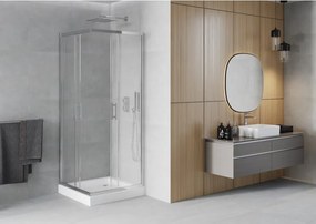 Mexen Rio cabine de duche quadrada 80 x 80 cm, transparente, cromada + base, branco - 860-080-080-01-00-4510