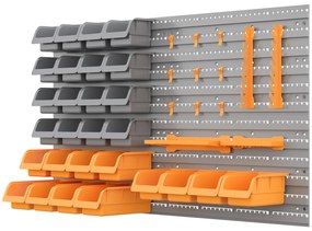DURHAND Prateleira de Parede Organizador de Ferramentas com 28 Caixas Empilháveis e Ganchos 95,5x22,5x53,5 cm Cinza e Laranja