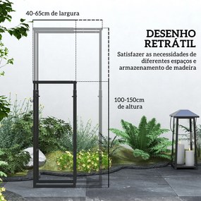 Suporte para Lenha Extensível com 4 Ganchos Carga Máxima 100 kg para Interior e Exterior 40-65x25x100-150 cm Preto
