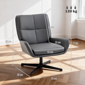 Poltrona de Sala Estofada em PU Poltrona de Leitura com Assento Acolchoado Apoios de Braços Pés Metálicos Cinzento