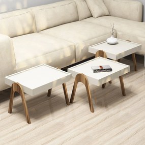 Conjunto de Mesas de Apoio Roma – Nogueira e Creme – 53,6 x 64 x 40 cm