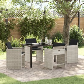 vidaXL Conjunto de Jantar de Jardim com Almofadas Cinza Claro Rattan Poly
