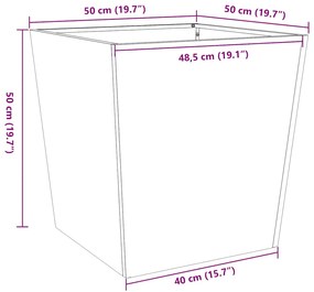 Vaso/floreira de jardim 50x50x50 cm aço galvanizado