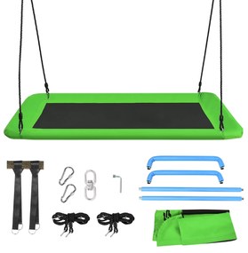 Baloiço de corda ajustável para crianças Estrutura de aço impermeável Interior Exterior Pátio 150 x 80 cm Verde