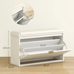 Banco Sapateira Móvel Sapateira Estreito com Assento Estofado Caixa Rebatível e Painel de Ripas 80x26x47,5 cm Branco