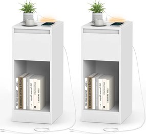 Mesa de cabeçeira ou mesa apoio com iluminação LED 30 x 25 x 59,5 cm, portas USB e gaveta Branca