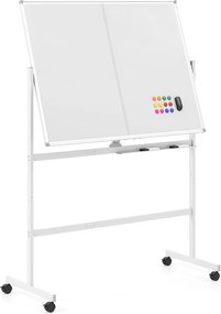 Quadro Branco Móvel, 126 x 54 x 180,5 cm, Dupla Face com Rotação de 360°, Branco