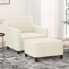 Poltrona com apoio de pés 60 cm veludo cor creme