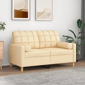 vidaXL Sofá 2 lugares c/ almofadas e almofadões 120cm tecido cor creme
