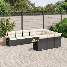 10 pcs conjunto sofás de jardim c/ almofadões vime PE preto