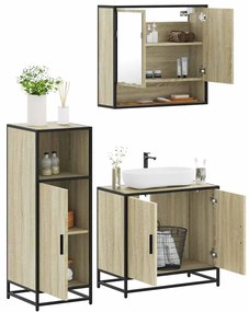 vidaXL 3 pcs conj. móveis casa banho derivados madeira carvalho sonoma