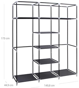 Guarda Roupa grande em tecido 150 x 175 x 45 cm Preto