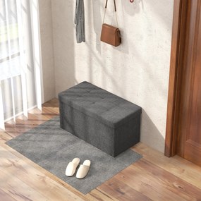 Baú de Armazenamento para Dormitório 84L Puff de Armazenamento Dobrável Estofado em Linho Sintético 76x38x38 cm Cinza Escuro