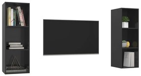 Armários de parede p/ TV 2pcs derivados madeira preto brilhante