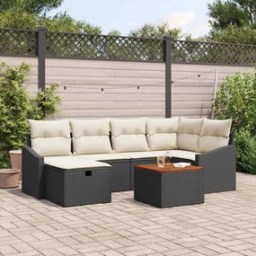 Conjunto de Sofá de 7 Peças para Jardim com Almofadas Preto Poliratan