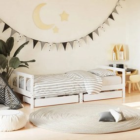 vidaXL Estrutura cama infantil c/ gavetas 90x190cm pinho maciço branco