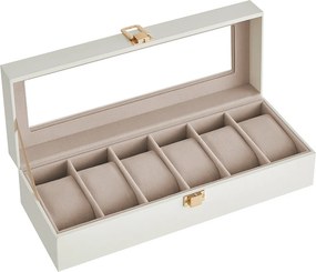 Caixa para relógios com 6 compartimentos 11,2 x 30 x 8 cm, fecho metálico, ideia para presente, branco