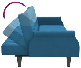 Sofá-cama com apoio de braços veludo azul