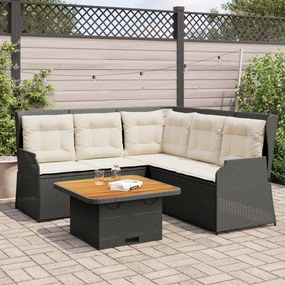 vidaXL 4 pcs conjunto lounge de jardim c/ almofadões vime PE preto