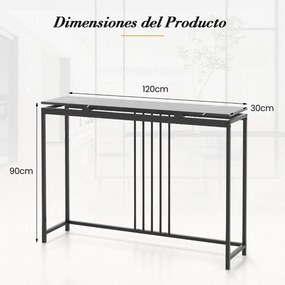 Mesa de consola 120 cm Mesa de entrada estreita com tampo de mármore sintético Estrutura metálica robusta para sala de estar Preto