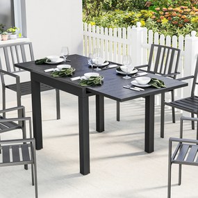 Mesa de Jantar Exterior Extensível 80/160 cm para 4-6 Pessoas de Alumínio com Tampo de Ripas Efeito Madeira Preto