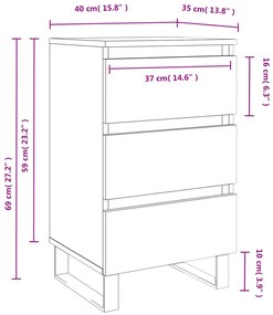 Mesas cabeceira 2pcs 40x35x69cm deriv. madeira branco brilhante
