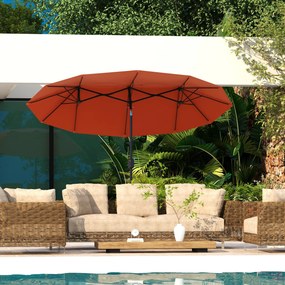 Chapéu de Sol Duplo Chapéu de Sol de Jardim com Inclinação de 45° Manivela Estrutura de Aço 295x152x222 cm Vermelho