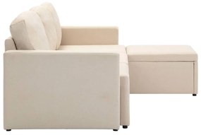 Sofá-cama modular de 3 lugares tecido creme