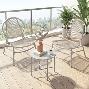 Conjunto de jardim com mesa e 2 cadeiras, em Polyrattan PE, cinzento