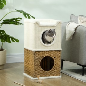 Compartimento aberto para gatos de interior com 3 níveis, torre para gatos com arranhador de sisal, 41 x 41 x 75,5 cm, creme