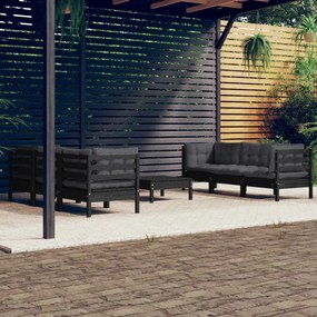 vidaXL 7 pcs conj. lounge de jardim com almofadões antracite pinho
