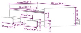 Estrutura de cama c/ painéis cabeceira e pés 90x200 cm preto