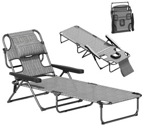 Outsunny Espreguiçadeira Dobrável de Jardim com Encosto Ajustável em 4 Níveis Orifício de Leitura e Almofada 194x72x31 cm Cinza