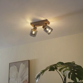 Foco moderno madeira com vidro fumê 2-luzes giratório e inclinável - Gracy