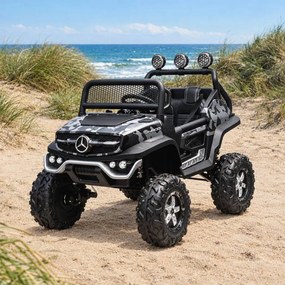 Jipe elétrico para crianças Mercedes-Benz Unimog bateria 12v, 4x4 2 Lugares pneus em borracha, assento em pele artificial Camuflado