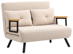 Sofá Cama Sofá Convertível em Cama de 2 Lugares Dobrável com Encosto Ajustável em 5 Níveis e 2 Almofadas 102x73x81 cm Bege