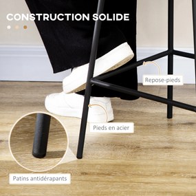 Conjunto de 2 bancos de bar de design boémio, com 66 cm de altura, com apoio para os pés em metal e rattan PE - preto
