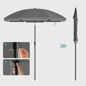 Guarda-sol jardim, praia Ø 200 cm dobrável com proteção UV até UPF 50+ e saco transporte cinzento