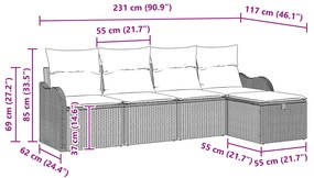 Conjunto de Sofá de Jardim vidaXL de 5 peças com Almofadas Cinza Claro