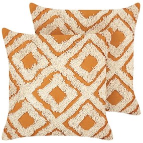 Conjunto de 2 almofadas decorativas com padrão geométrico em algodão branco e laranja 45 x 45 cm GILLY Beliani
