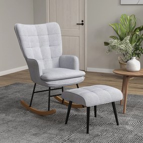 Poltrona Baloiço com Apoio para os Pés Poltrona Relax com Almofada Acolchoada e Anti-Tombo 64x89x90 cm Cinzento