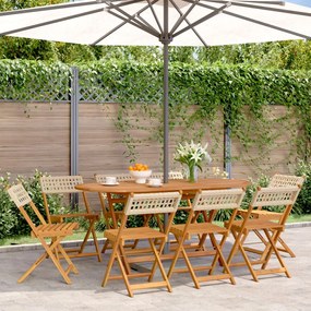 vidaXL Cadeiras de jardim dobráveis 8 pcs vime PE/madeira maciça bege