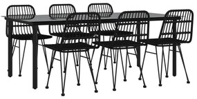 7 pcs conjunto de jantar para jardim vime PE preto