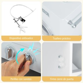 Cozinha de brincar madeira 83 x 29 x 103 cm para crianças a partir dos 3 anos com exaustor, máquina de gelo, telefone, 16 acessórios, sons e luzes rea