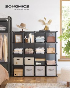 Unidade de armazenamento SONGMICS de 15 cubos, organizador modular, prateleira de plástico, separador de armário, armazenamento de sapatos, para quarto, escritório, 153 x 31 x 153 cm, cinza LPC442G01