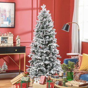 Árvore de Natal artificial de 180 cm com suporte metálico, 1489 ramos cobertos de neve, pinhas, verde