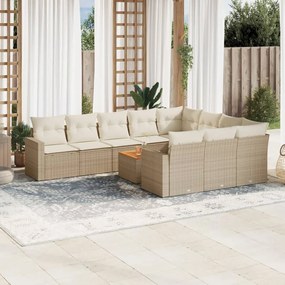 11 pcs conjunto sofás de jardim c/ almofadões vime PE bege
