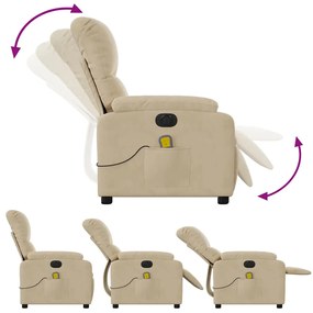 Poltrona de massagens reclinável elétrica microfibra cor creme